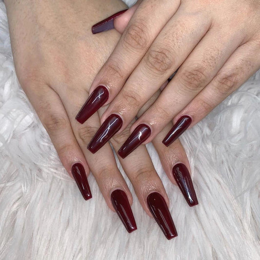 13 Dark Red Coffin Nail Looks That Speak Style